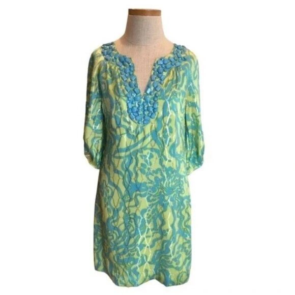 💕LILLY PULITZER💕 Alice Dress ~ Lurex Shine Lush Green Wild Orchid Print 10 - Picture 2 of 12